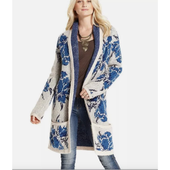 Free People Sweaters - Free People Flower Power Cardigan Sweater Gray Blue Navy Size XS Rare Oversized